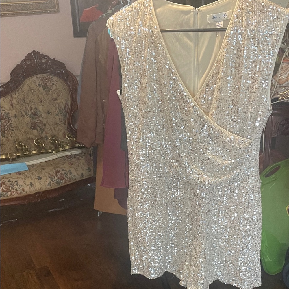 She + Sky Cream Sequin Dress